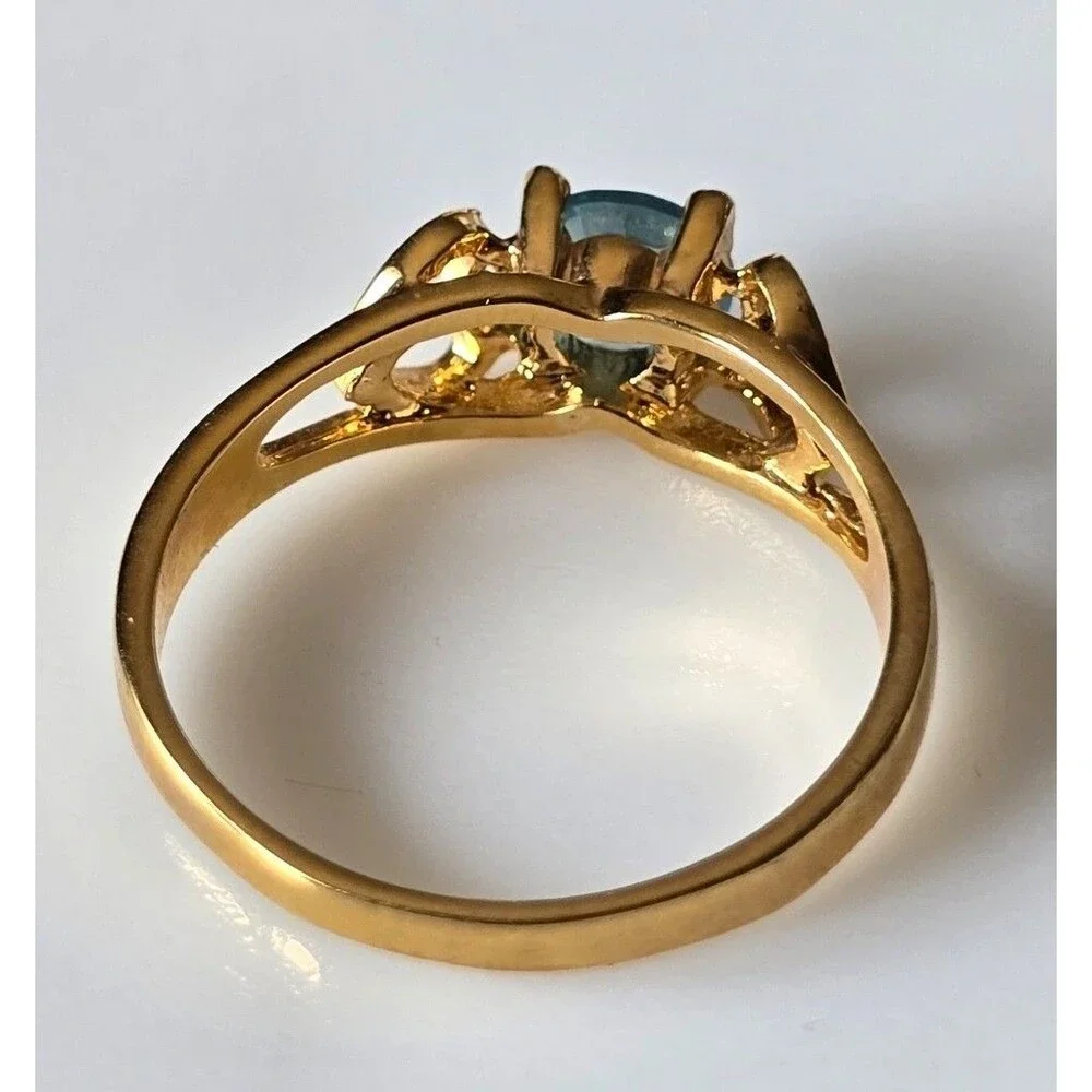 Gold plated blue aqua marine color stone ring sizes 4 8 heart *